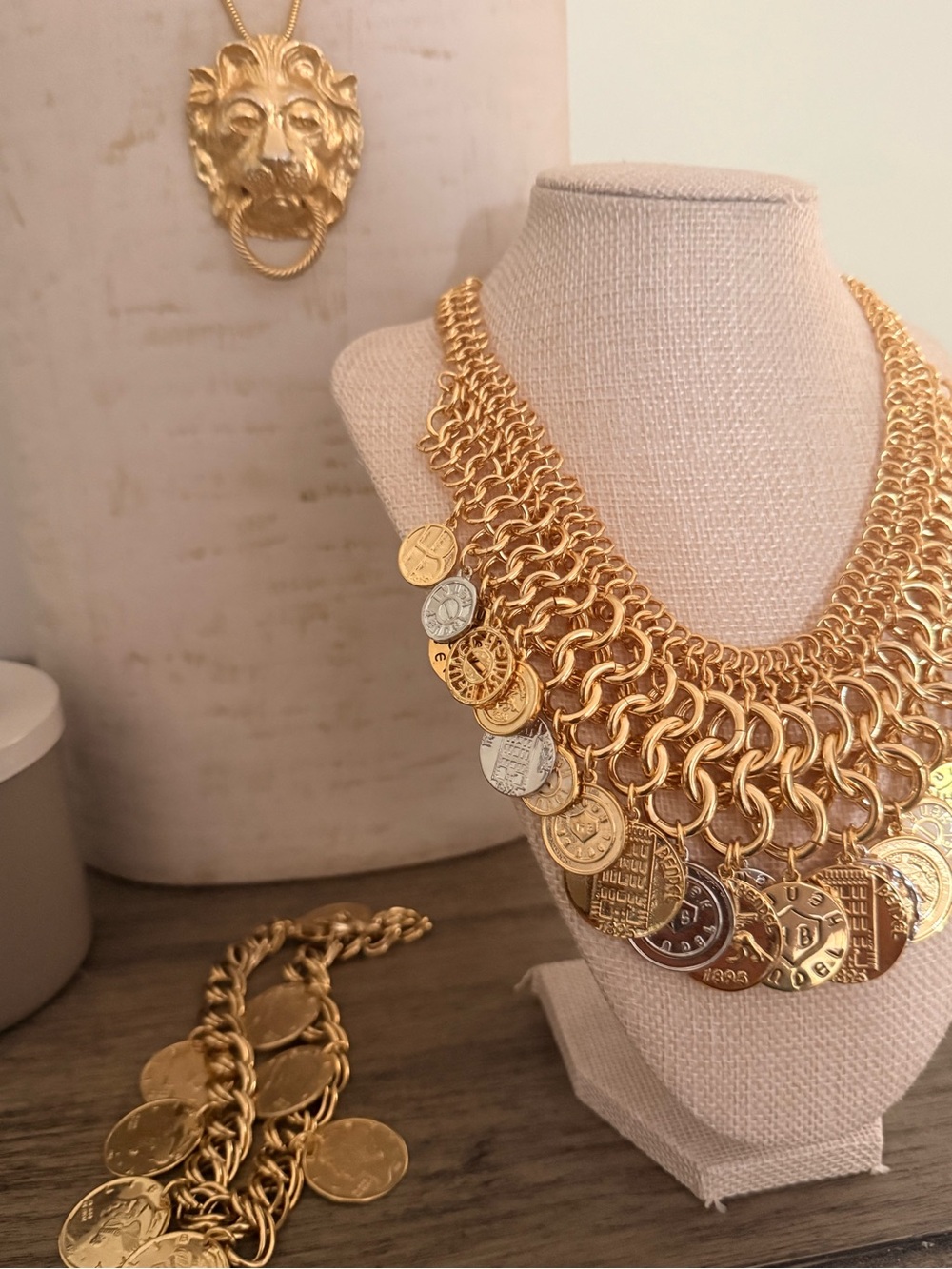 Henri Bendel Gold Multi-Coin Layered Statement Necklace - Picture 2 of 4